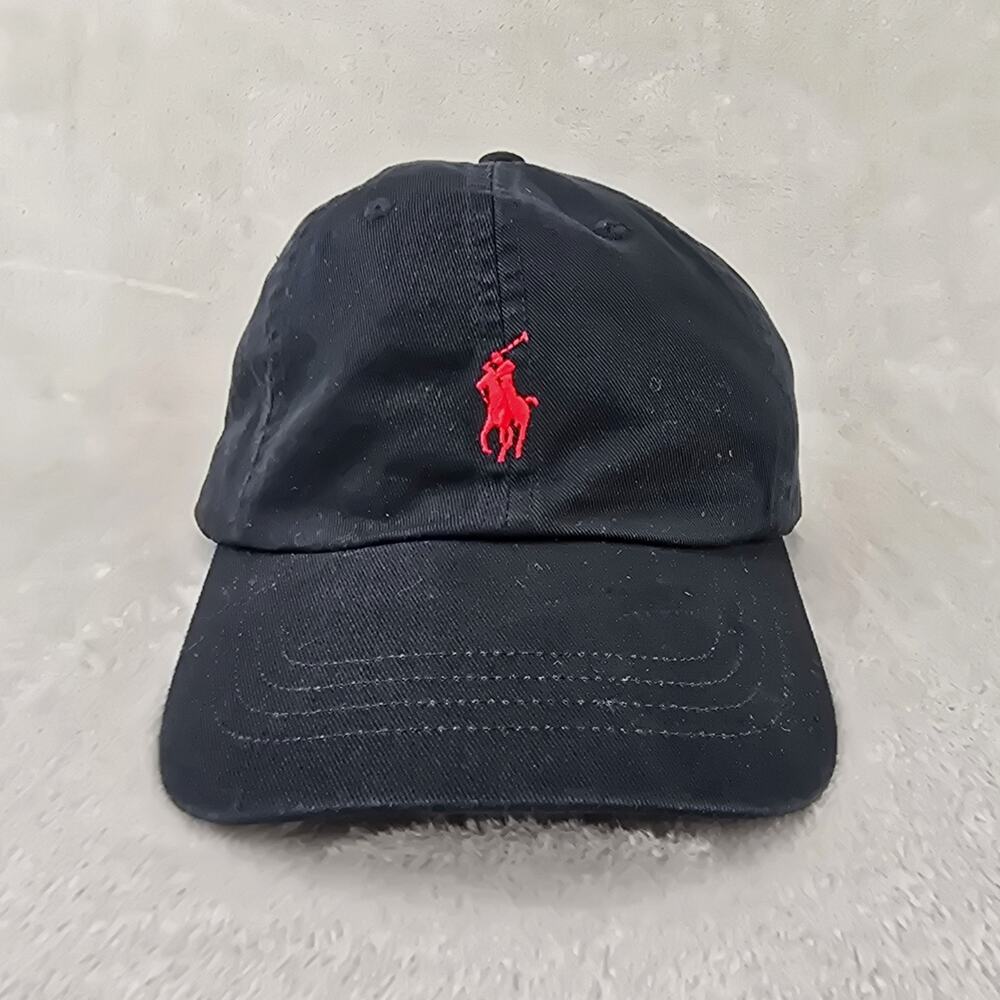 Polo Ralph Lauren Hat Black Baseball Cap Red Polo Pony Logo Adjustable One Size